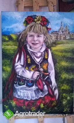 Sprzedam obraz olejny - Dziewczynka w stroju Krakowskim  - zdjęcie 1
