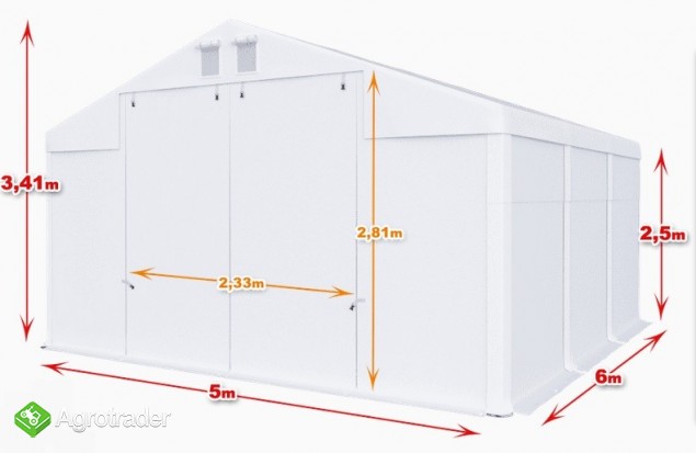 Hala namiotowa całoroczna 5×6 × 2,5m/3,41m wiata garaż solidny